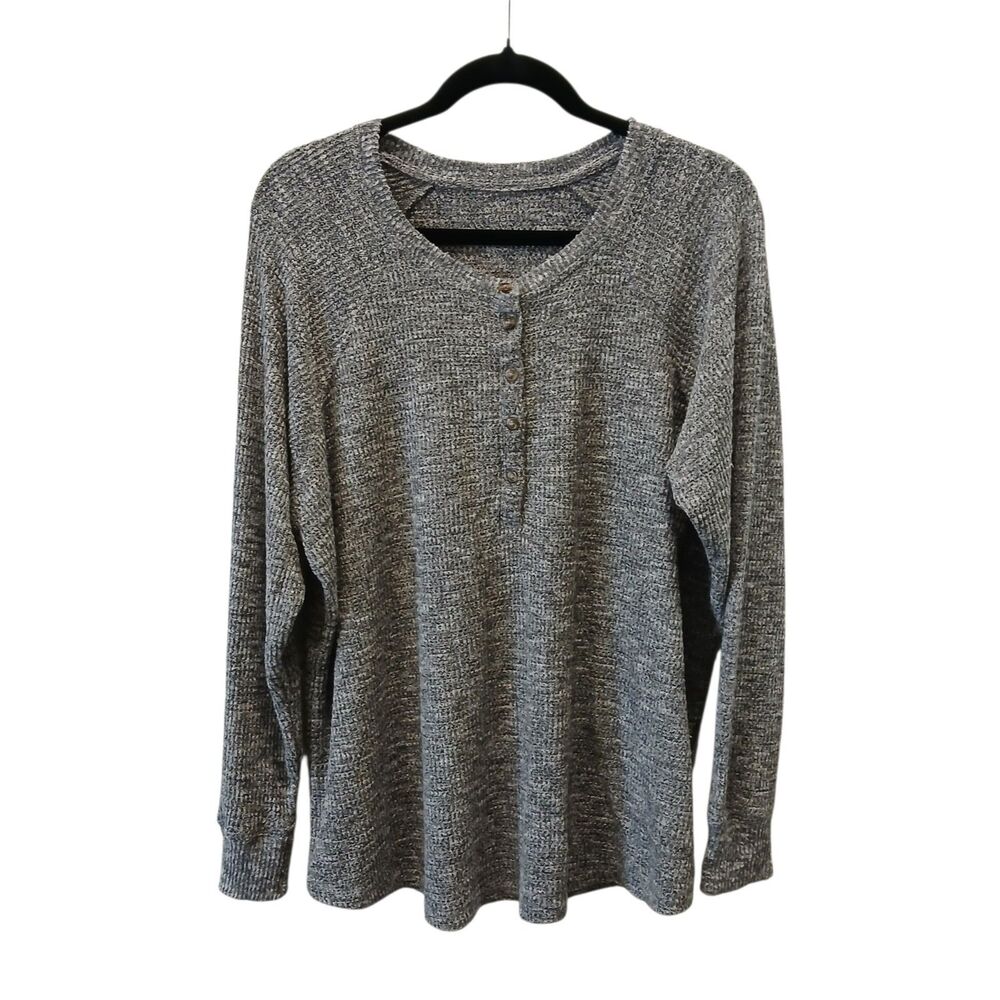 American Eagle Gray Cloud Jersey Henley Long Sleeve Tunic Sweater Size XL Waffle